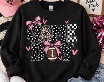 Game Day PNG: Black Polka Dot Game Day Shirt Design, Football Baseball Game Day Shirt png, Team Spirit Shirt Design