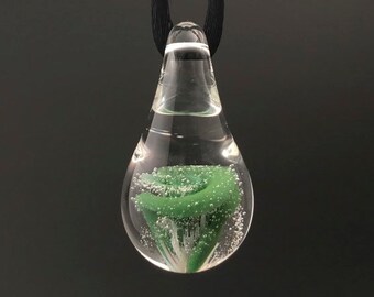 Cremation Jewelry - Hand Blown Glass Forest Teardrop Pendant