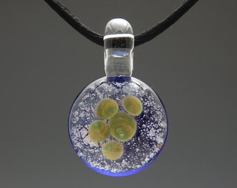 Cremation Jewelry - Hand Blown Glass Green Pawprint Pendant