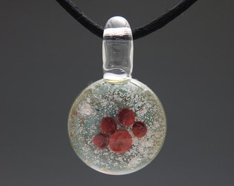 Cremation Jewelry - Hand Blown Glass Red Pawprint Pendant