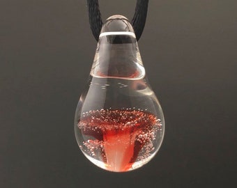 Cremation Jewelry - Hand Blown Glass Ruby Teardrop Pendant