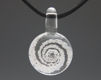 Cremation Jewelry - Hand Blown Glass Clear Spiral Pendant