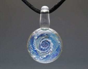 Cremation Jewelry - Hand Blown Glass Purple Nebula Pendant