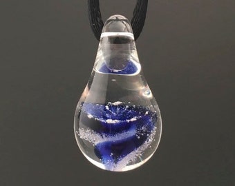 Cremation Jewelry - Hand Blown Glass Cobalt Teardrop Pendant