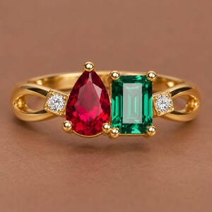Emerald Ruby Cocktail Ring, Multi-Stone Statement Jewelry, Vintage Inspired