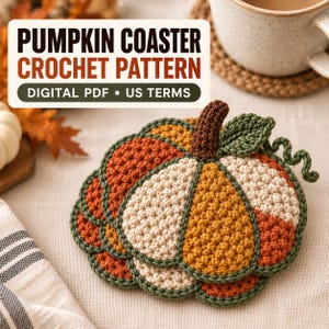 Patrón de ganchillo PDF para posavasos de calabaza, posavasos de patchwork otoñal, decoración de mesa otoñal, ganchillo para principiantes avanzados, descarga instantánea.