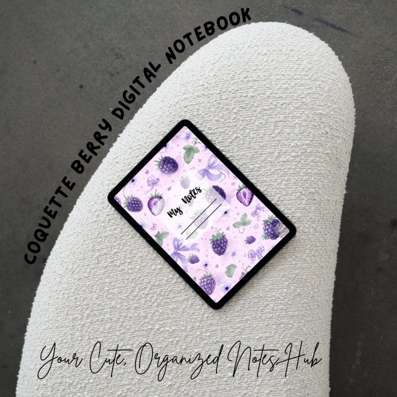 Pdf Purple Screen Digital and Printable Purple Notebook, Coquette Berry, Hyperlinked iPad ...