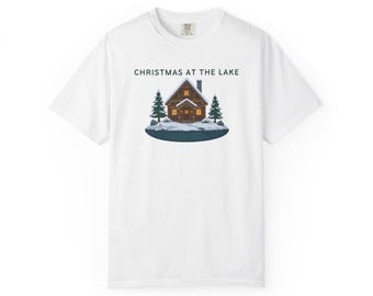 Christmas at the Lake Shirt, Snowy Lake Cabin Christmas Tee, Comfort Colors