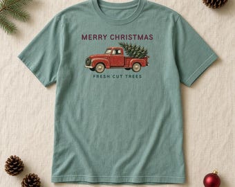 God jul röd lastbilströja, vintage julgranströja, komfortfärger