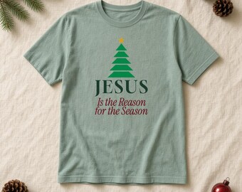 Jesus är anledningen till säsongen T-shirt, julgran kristen t-shirt