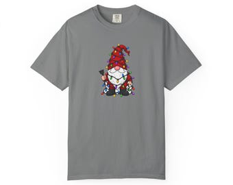 Christmas Gnome Shirt, Gnome in Christmas Lights Tee, Comfort Colors