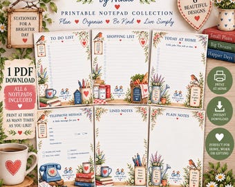 Cottage Style A4 Printable Notepad Bundle – 6 Designs (Digital Download)