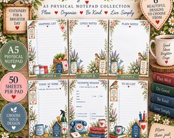 Cottage Style Loose Leaf Notepad, 50 Sheets, Choose Design (A5)