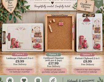 Handmade 2-in-1 Clipboard and Wipe-Clean Planner with Cork Notice Board for Home Office Organisation
