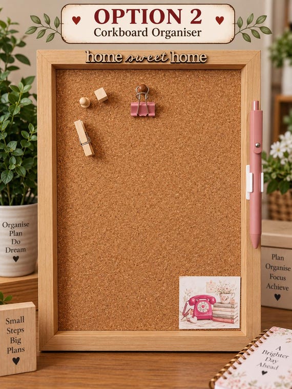 Handmade Organiser Board | 2-in-1 Clipboard & Wipe Clean Planner | Cork Notice Board | Study Organisation Gift