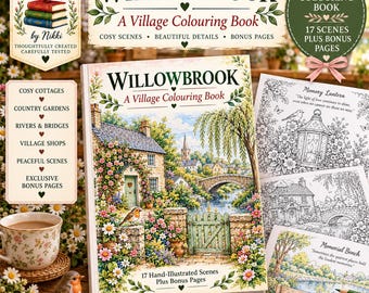 English Village Colouring Book, Cozy Cottages, Gardens, Rivers, Stone Bridges (Physical Book)