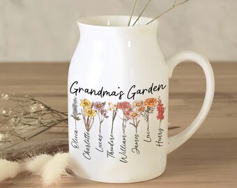 Custom Grandmas Garden Flower Vase, Mothers Day Gift, Custom Flower Birth Month, Grandma Since, Gift For Mom, Gift For Grandma, Grandma Vase