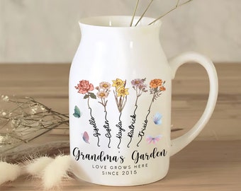 Custom Grandmas Garden Flower Vase, Grandma Flower Vase, Birthflower Vase, Custom Flower Birth Month, Mothers Day Gift, Grandma Gift