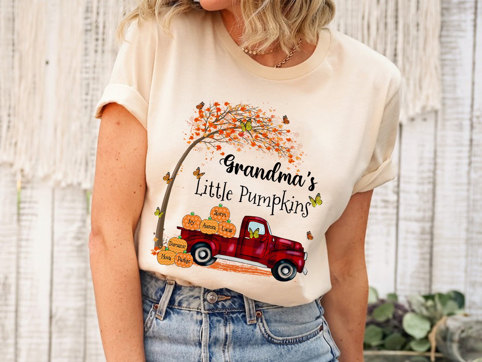 Discover Grandma's Little Pumpkin Shirt, Grandma Halloween Shirt, Grandma Tree Fall Shirt, Nana Mimi Shirt For Halloween, Grandma Pumpkin Truck Shirt