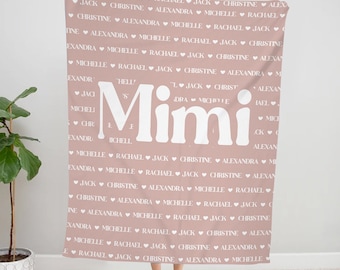 Personalized Mimi Blanket, Grandma Blanket, Family Member Name Blanket, Mimi And Grandkids Name Throw,Grandparents Blanket, Gift For Grandma