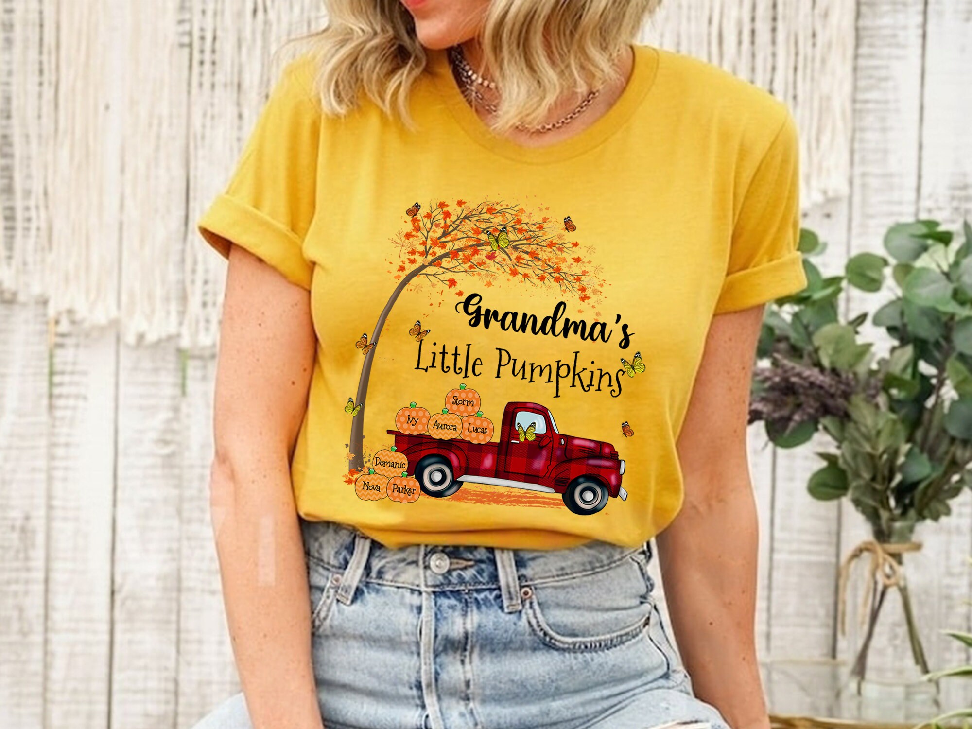 Discover Grandma's Little Pumpkin Shirt, Grandma Halloween Shirt, Grandma Tree Fall Shirt, Nana Mimi Shirt For Halloween, Grandma Pumpkin Truck Shirt