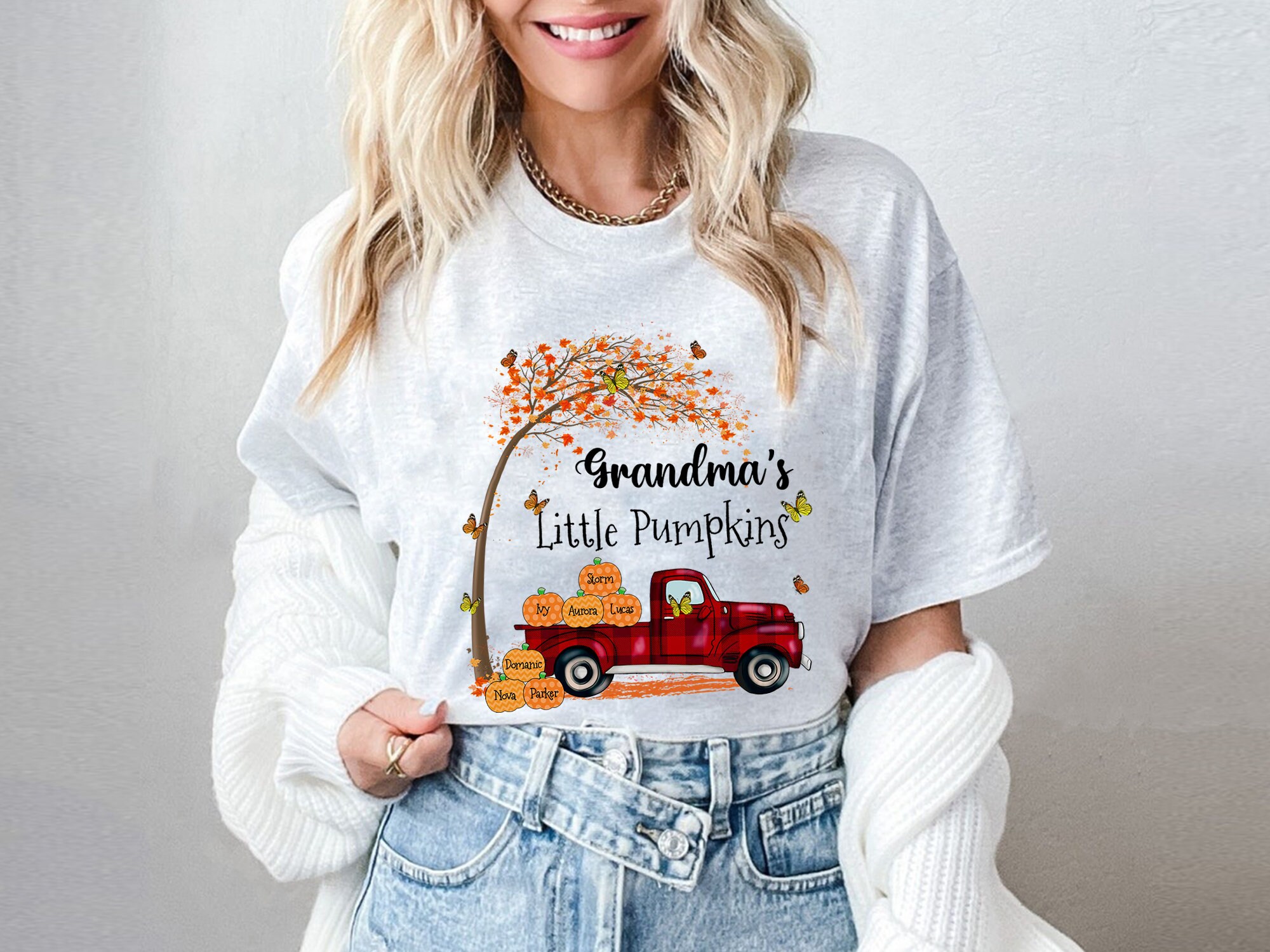 Discover Grandma's Little Pumpkin Shirt, Grandma Halloween Shirt, Grandma Tree Fall Shirt, Nana Mimi Shirt For Halloween, Grandma Pumpkin Truck Shirt