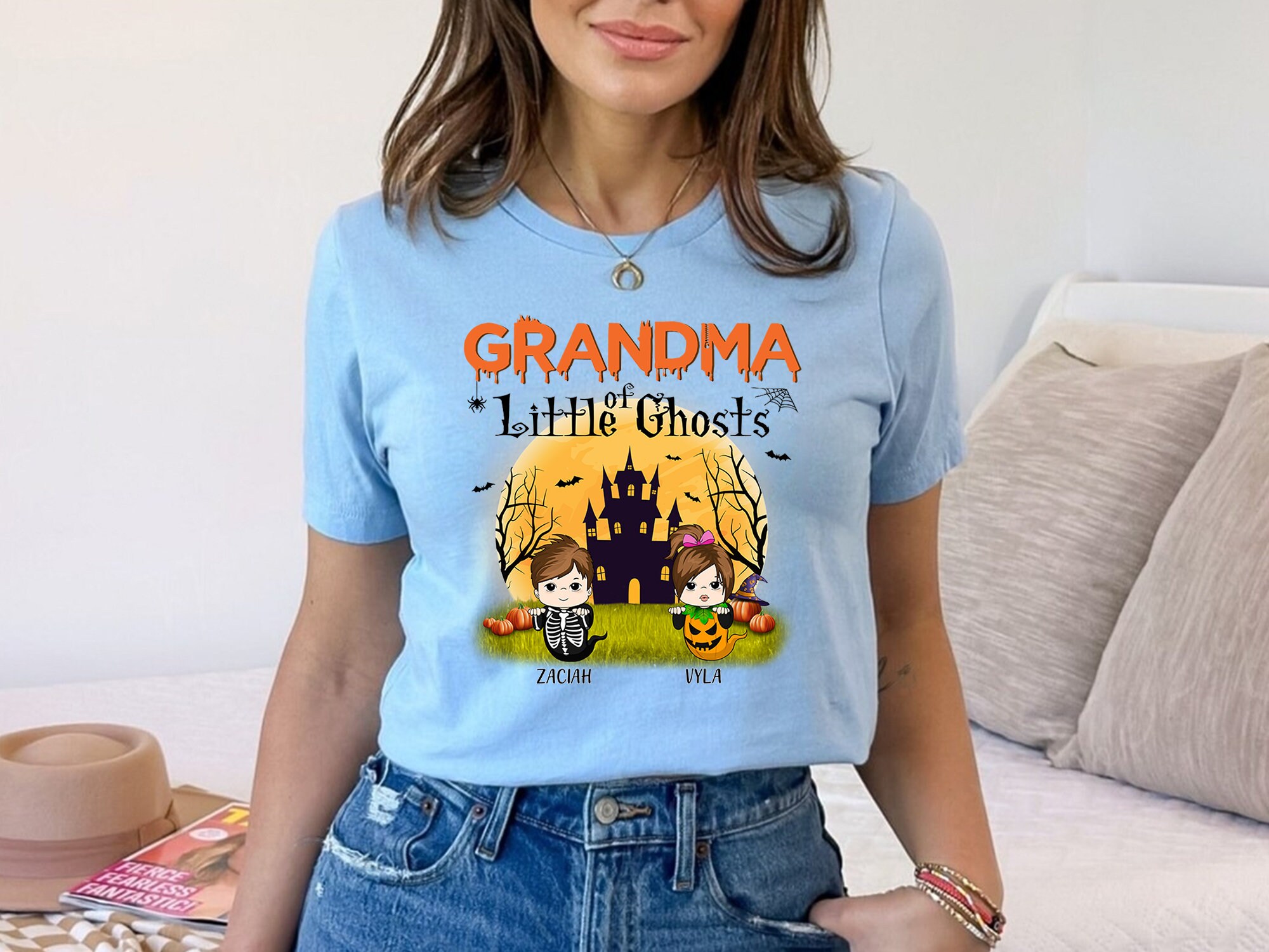 Discover Grandma Of Little Ghosts Shirt, Grandma Halloween Shirt, Custom Grandkids Shirt, Nana Mimi Halloween Shirt, Grandma With Grandkids Shirt