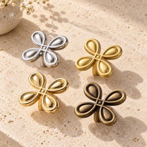 Flower Cabinet Knobs, Four Petal Drawer Pulls, 39mm Decorative Dresser Hardware, Gold, Chrome Silver or Antique Bronze