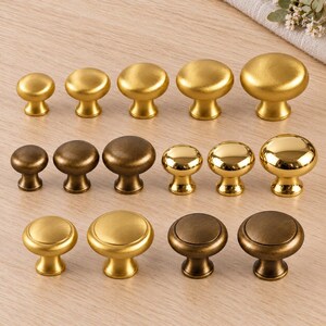 Round Cabinet Knobs in Brushed Gold, Antique Bronze and Polished Gold, Domed and Rimmed Drawer Hardware