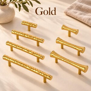 Hammered Gold Cabinet Pulls & T-Bar Knobs, Straight and Waisted Styles