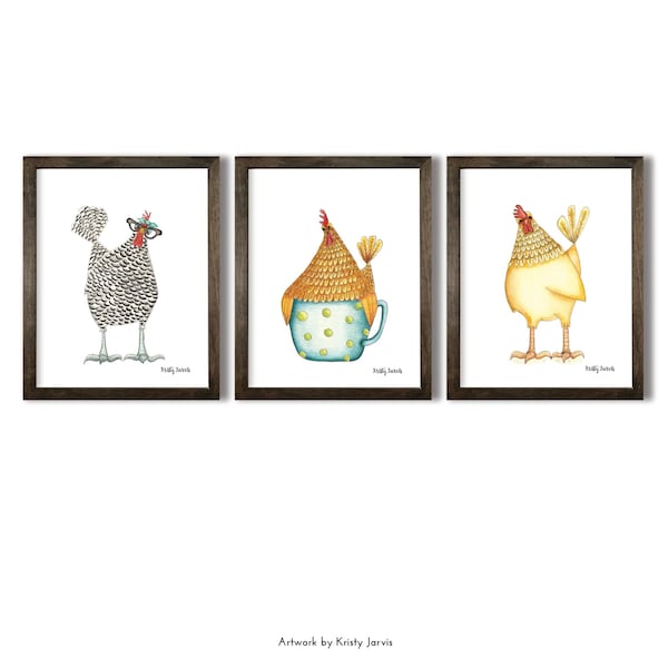 Set of 3 Farmhouse Kitchen Chicken Art Prints - Printable Wall Art - 8x10, 11x14