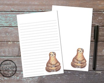 Sloth Printable Stationary | Animal Letter Writing Paper Instant Download - Notes for Kids