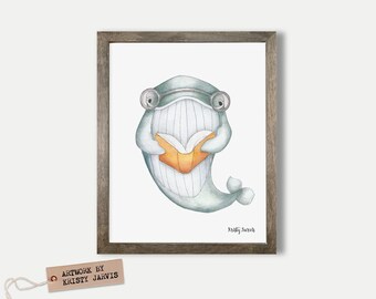 Nautical Theme Baby Nursery - Book Lover Print - Whale of a Tale Art Print | INSTANT DOWNLOAD