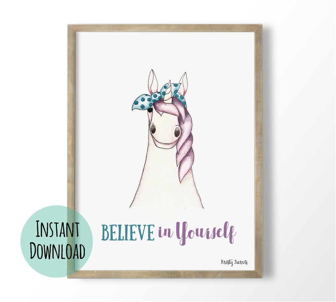 Unicorn Printable Art Believe in Yourself Inspirational - Etsy