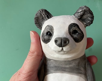 Panda Wall Art Clay Sculpture - ready to ship