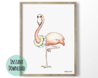 Flamingo Watercolor Printable Art - Tropical Party - Flamingle | INSTANT DOWNLOAD