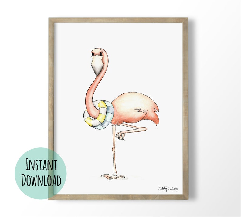 Flamingo Watercolor Printable Art Tropical Party Flamingle - Etsy