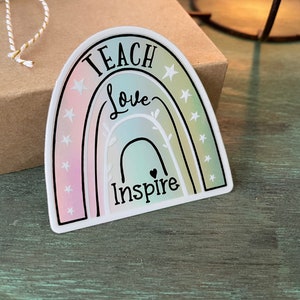 4 Holographic Teacher Stickers Teacher Appreciation Gift Giving Bundle Teach, Love, Inspire Rainbow Waterproof Decal image 4