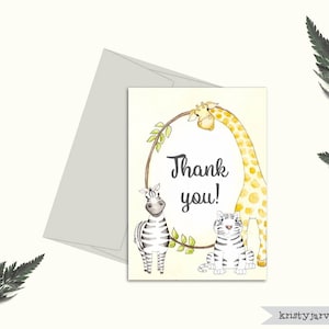 Jungle Safari Thank You Printable Instant Download Thank You Card Safari Baby Shower Printable Thank you Card Safari Animal Cards image 1