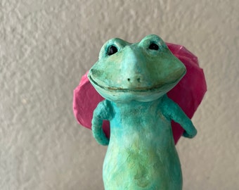 Frog Sculpture Valentine's Folk Art - ready to ship