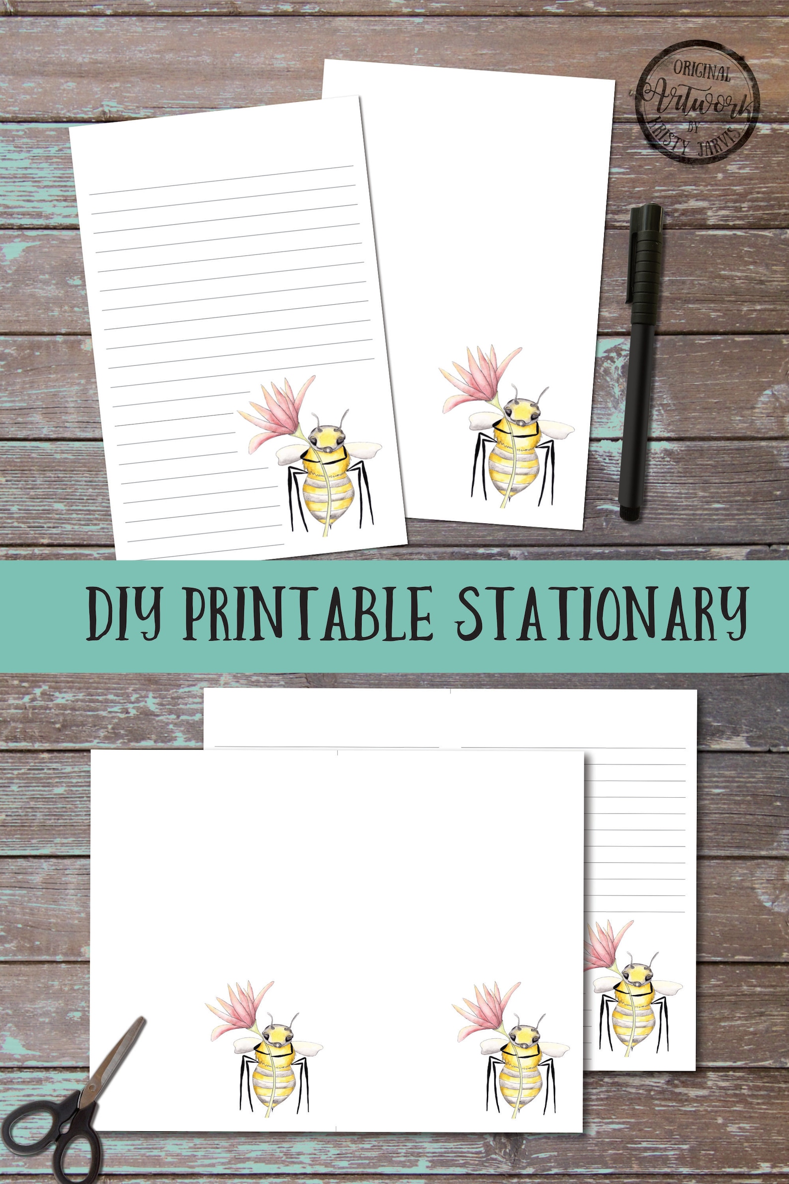 Printable Bee Stationary Floral Letter Writing Paper Instant - Etsy