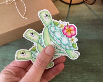 Set of 3 - Sea Turtle Sticker - Beach Lover Small Gift, Party Favors, Stocking Stuffer Bundle - Water Bottle Laptop Decal