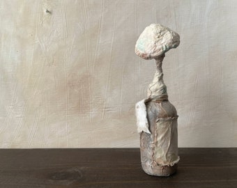 Mushroom Decor - Academia Art - Whimsical Mixed-Media Mushroom for shelf - ready to ship