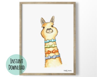 Alpaca Nursery Art Wall Art - Dapper Llama Print for Boys Room | INSTANT DOWNLOAD PRINTABLE