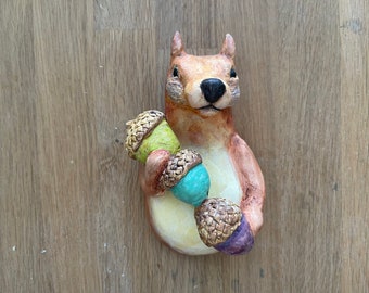 Squirrel Clay Sculpture Wall Art Fall Decor - ready to ship