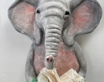 Elephant Nursery Art - One-of-a-kind Elephant Sculpture - ready to ship