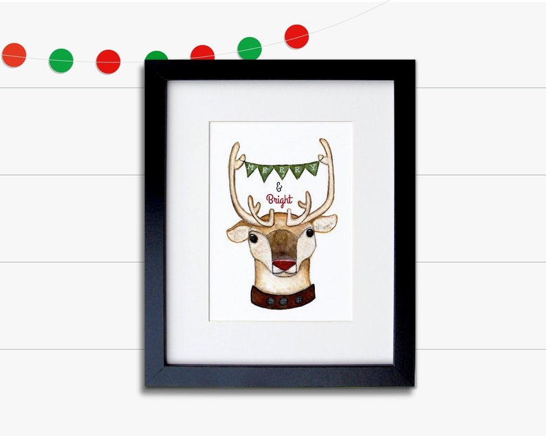 Reindeer Christmas Print Merry and Bright DIY Holiday Decor image 2