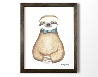 Watercolor Sloth Nursery Print - Dapper Wall Art | INSTANT DOWNLOAD PRINTABLE