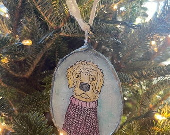 Hand-painted watercolor  golden doodle Christmas ornament