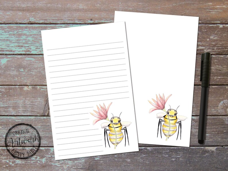 Printable Bee Stationary Floral Letter Writing Paper Instant - Etsy